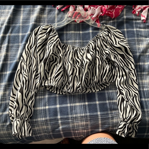 Cropped Zebra Long Sleeve Top - Picture 2 of 2